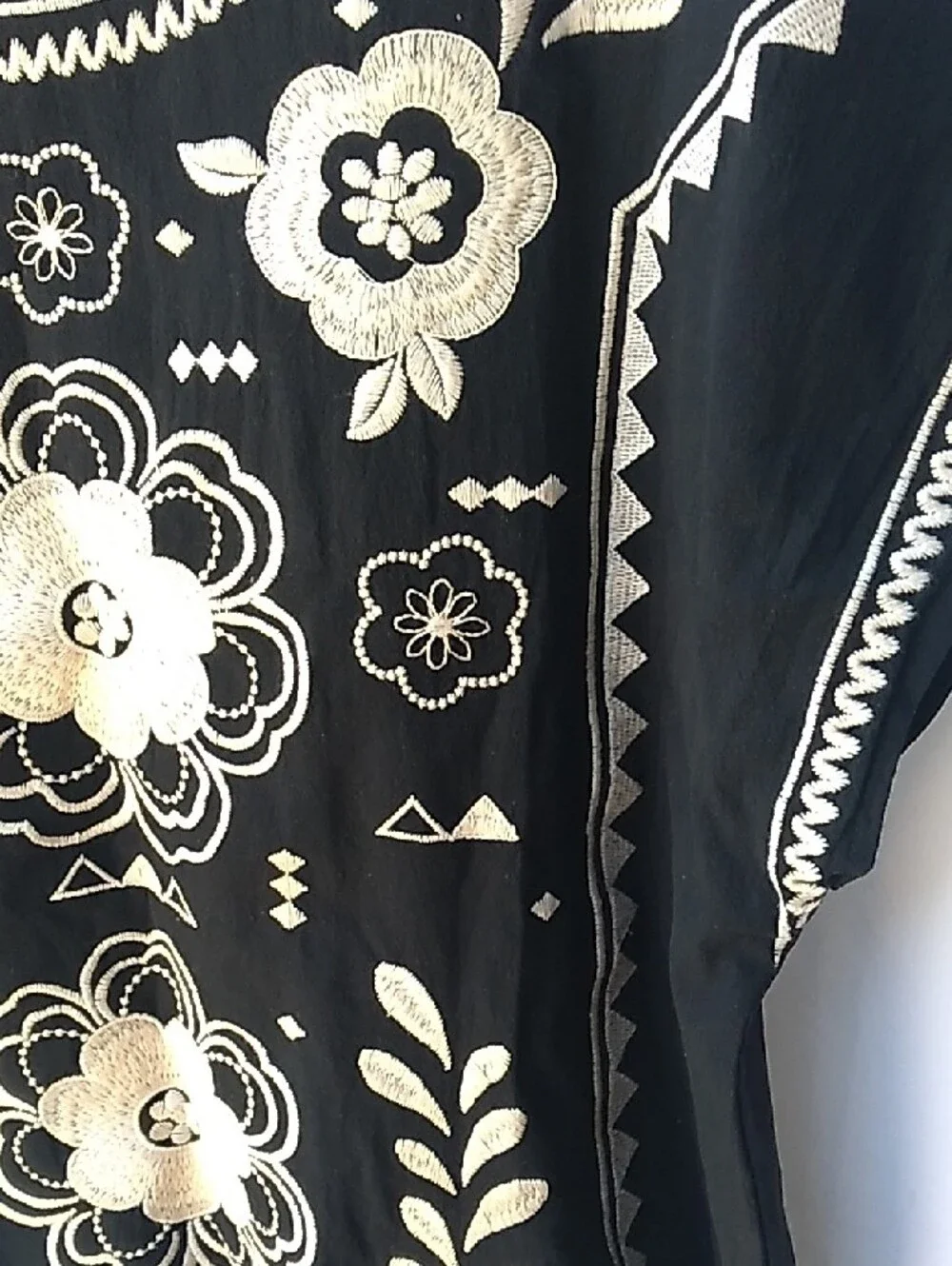 Savanna Jane Black Top with Cream Floral Embroidery 1X